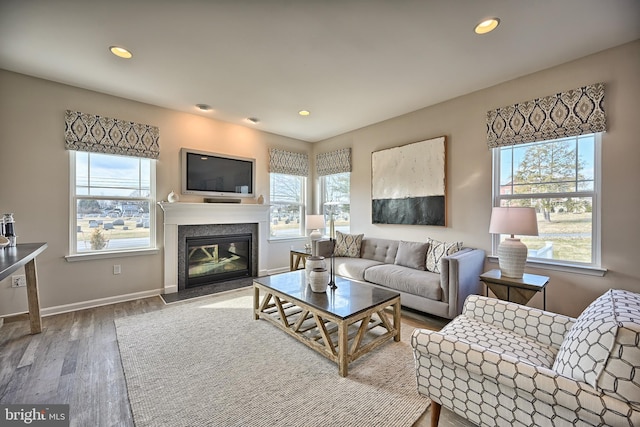 Skyview Dr W, Lavale, MD 21502 - living area with wood finished floors, a high end fireplace, and recessed lighting
