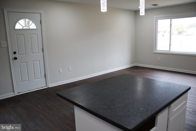 entryway with dark hardwood / wood-style flooring and a healthy amount of sunlight