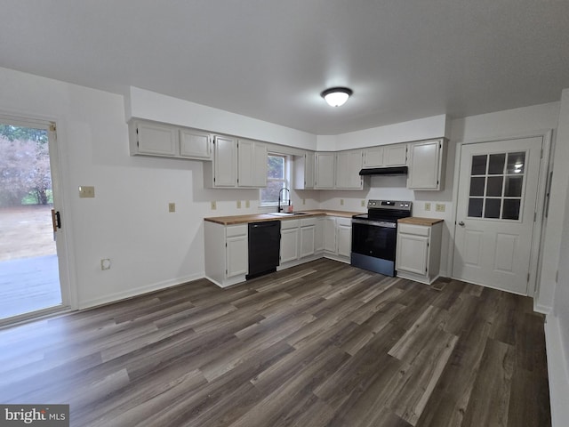 kitchen with dishwasher, stainless steel range with electric cooktop, dark wood-type flooring, and plenty of natural light