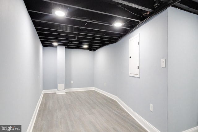 basement featuring wood-type flooring