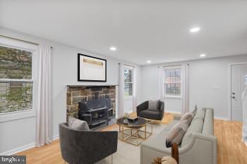 living room with light hardwood / wood-style flooring