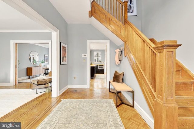 entrance foyer with light parquet floors