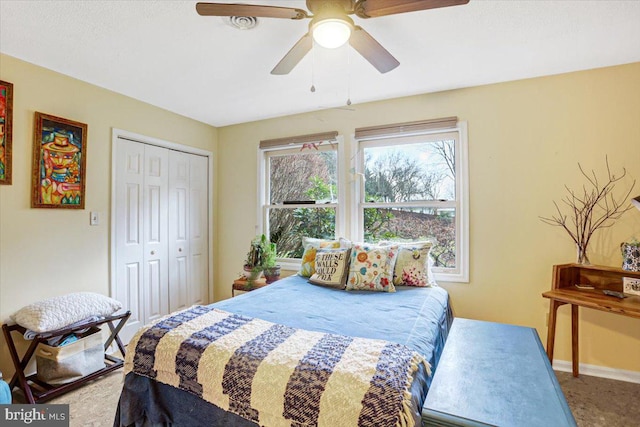 bedroom featuring a closet and ceiling fan