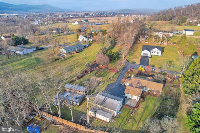 birds eye view of property with a mountain view