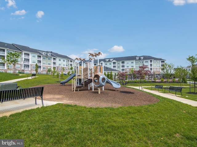 view of play area with a lawn