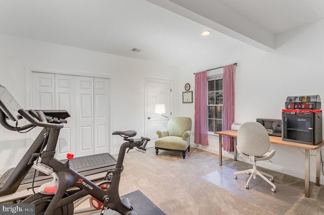 view of carpeted home office