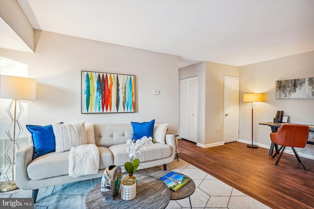 living room with hardwood / wood-style flooring