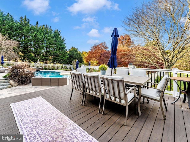 deck with a fenced in pool