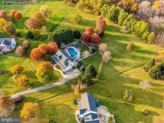 drone / aerial view with a rural view