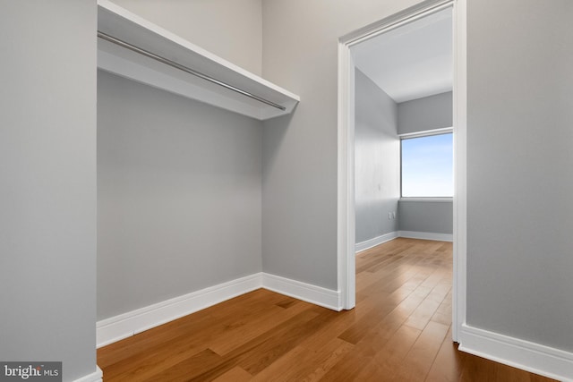 walk in closet with hardwood / wood-style floors