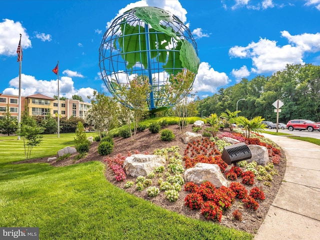 view of community featuring a lawn