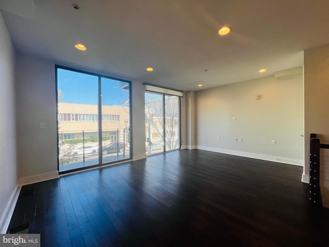 empty room featuring a wealth of natural light and dark wood-type flooring