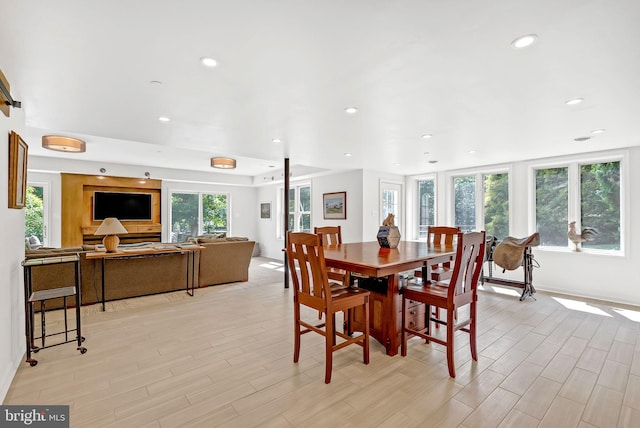 dining room featuring light wood-type flooring and a wealth of natural light