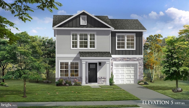 view of front facade featuring a front yard and a garage