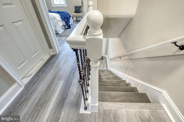 stairway with wood-type flooring