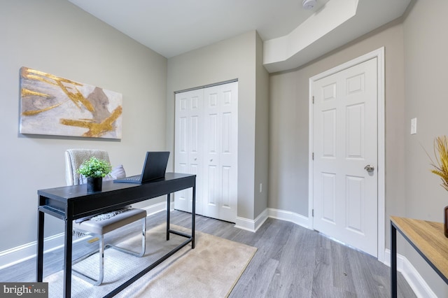 office area featuring hardwood / wood-style floors