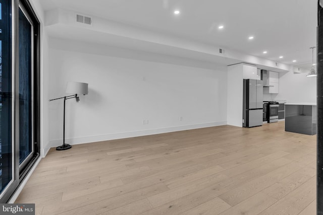 unfurnished living room featuring light hardwood / wood-style floors