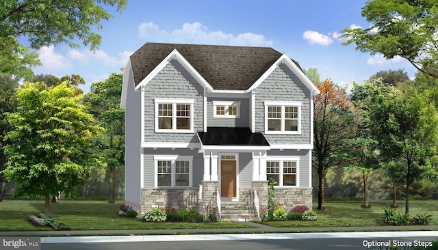 TBB Westmoreland Way Clemson Ii, Charles Town, WV 25414 - view of front of home featuring a standing seam roof, a front yard, a shingled roof, metal roof, and stone siding
