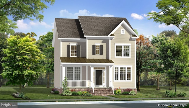 TBB Westmoreland Way Clemson Ii, Charles Town, WV 25414 - view of front facade with a porch, a standing seam roof, a front yard, metal roof, and roof with shingles