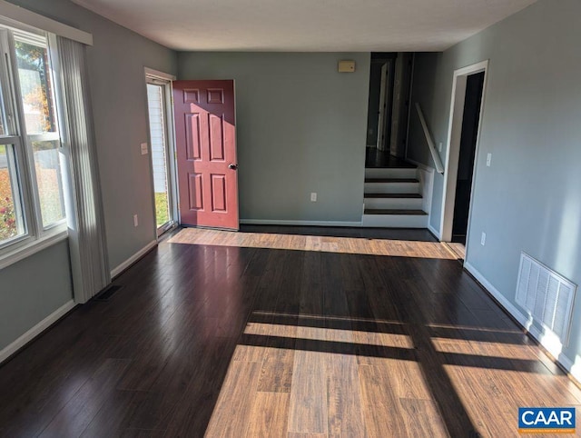 entrance foyer featuring a healthy amount of sunlight and dark wood-type flooring