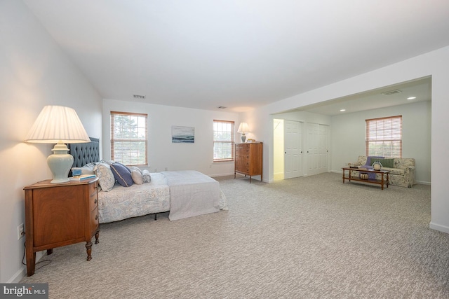 bedroom with carpet floors and a closet