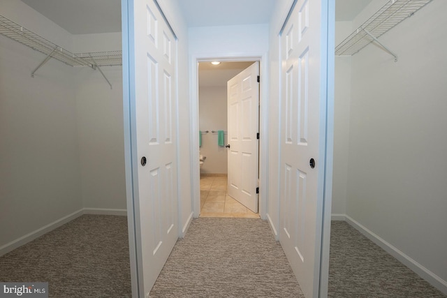 spacious closet with light carpet