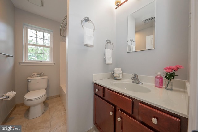 bathroom with vanity, toilet, and tile patterned flooring