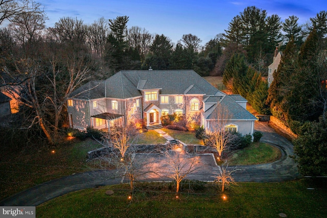 view of back house at dusk