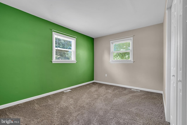 unfurnished room featuring carpet flooring and plenty of natural light