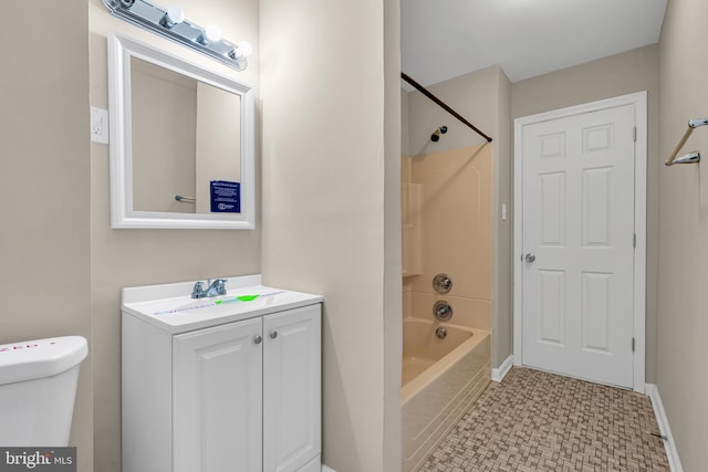 full bathroom featuring vanity,  shower combination, and toilet