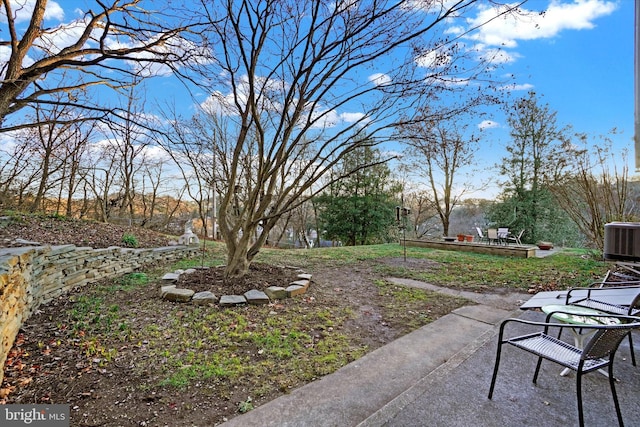 view of yard featuring a patio area and central air condition unit