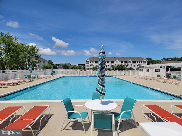 view of swimming pool with a patio