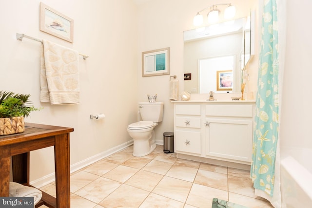 full bathroom featuring tile patterned floors, vanity, toilet, and shower / tub combo