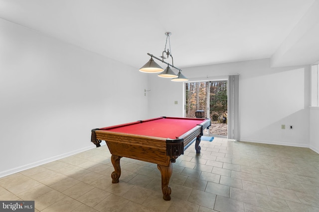 rec room featuring light tile patterned flooring and pool table