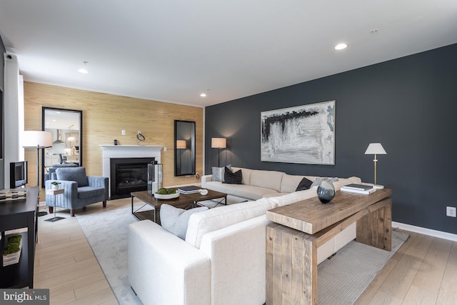 living room with light hardwood / wood-style flooring