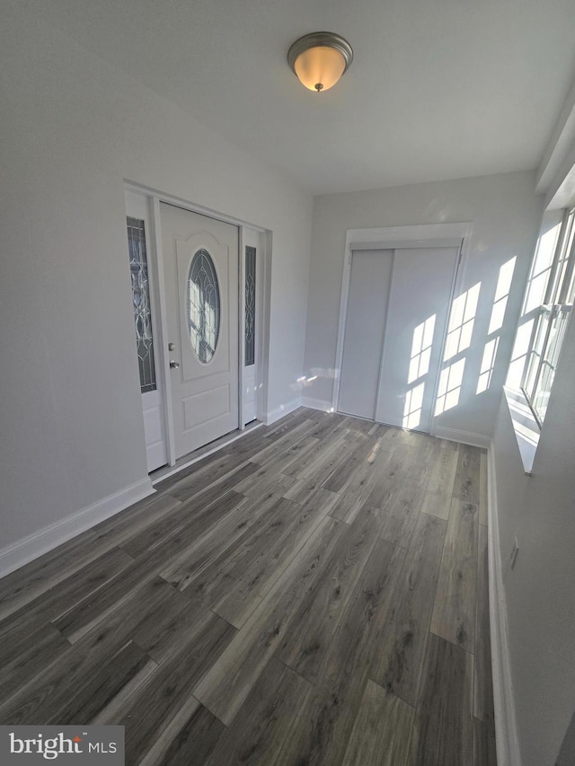 foyer entrance with dark hardwood / wood-style flooring