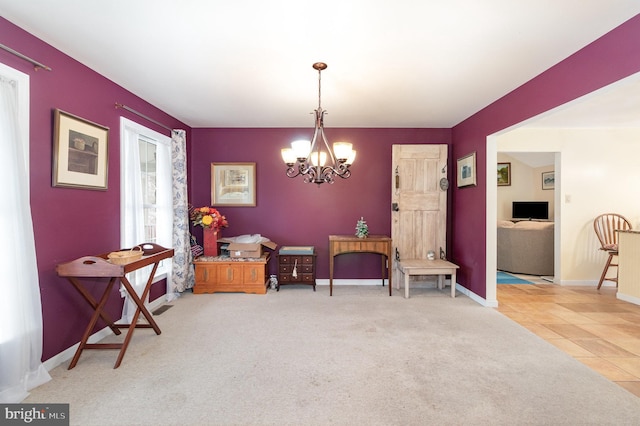 4229 Roundtop Rd, Elizabethtown, PA 17022 - sitting room featuring a chandelier, carpet flooring, and tile patterned flooring