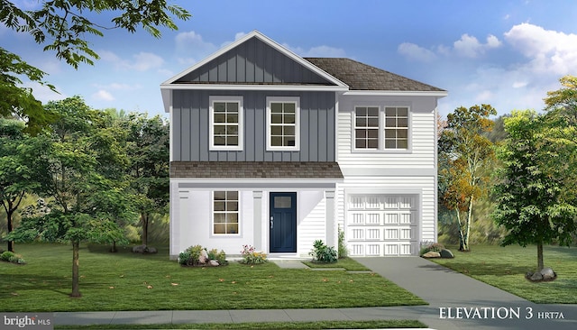 view of front of house with a front lawn and a garage