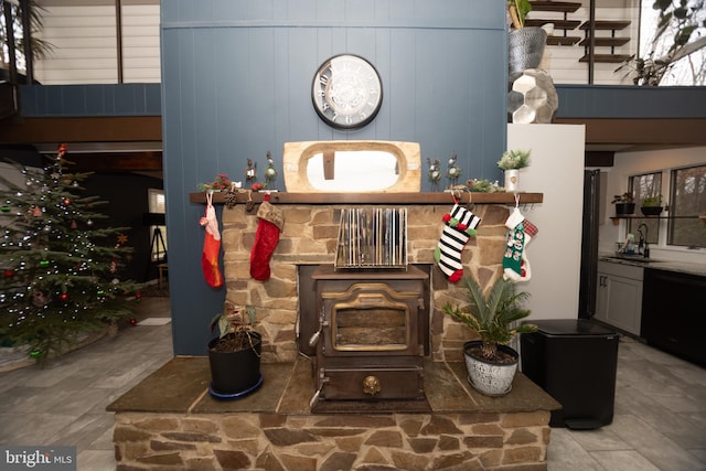 interior space with wooden walls and sink