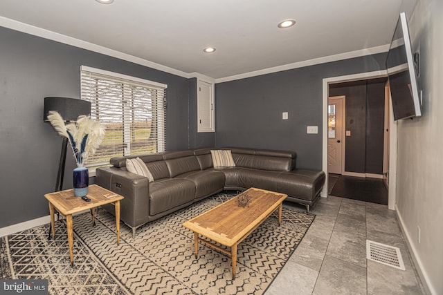 living room featuring ornamental molding