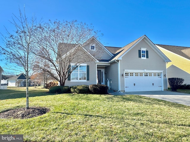 view of front facade with a garage and a front lawn