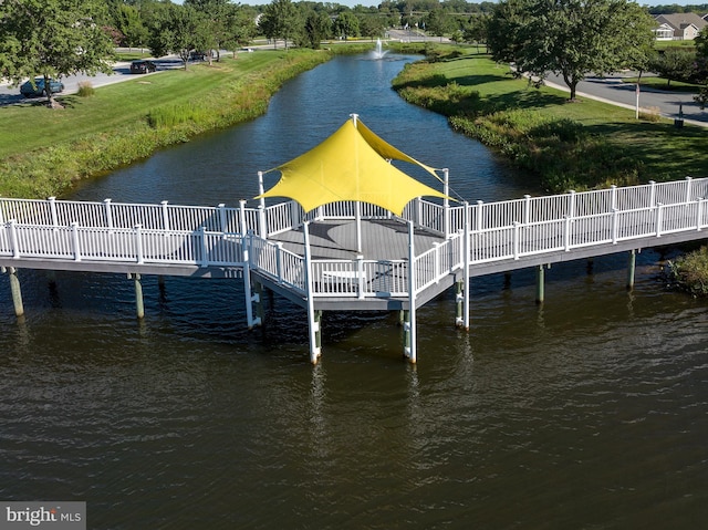 view of dock with a water view