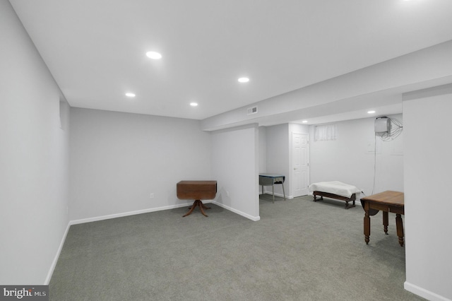 basement with carpet floors