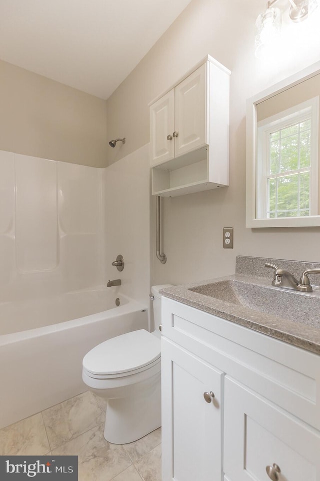 4035 Tamaron Ct, Brandywine, MD 20613 - bathroom with vanity, toilet, bathing tub / shower combination, and marble look tile flooring