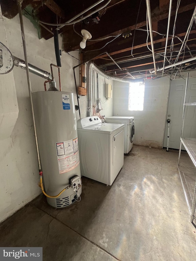 interior space with separate washer and dryer and water heater