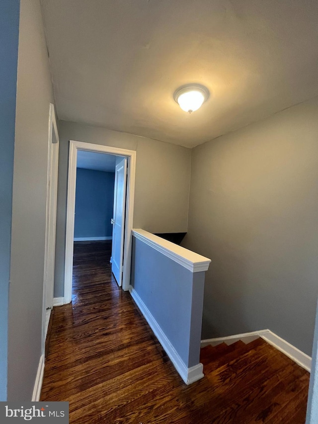 hallway with dark hardwood / wood-style floors