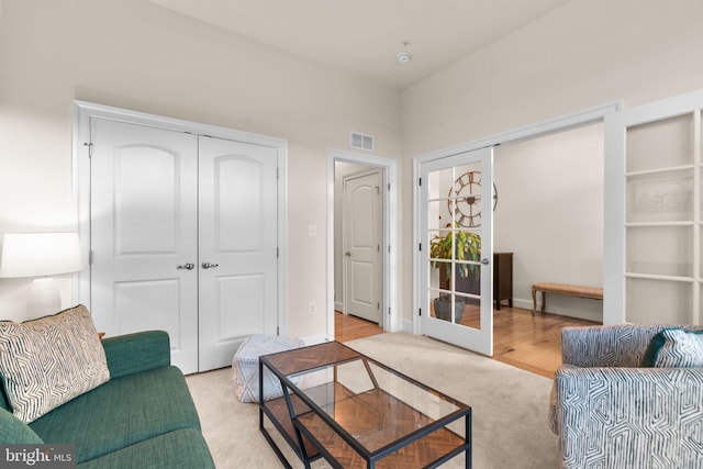 living room featuring french doors