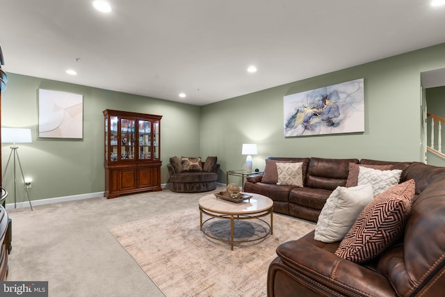 living room with light carpet