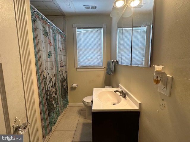 bathroom with vanity, tile patterned floors, and toilet