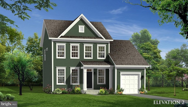 view of front of home featuring a garage and a front lawn